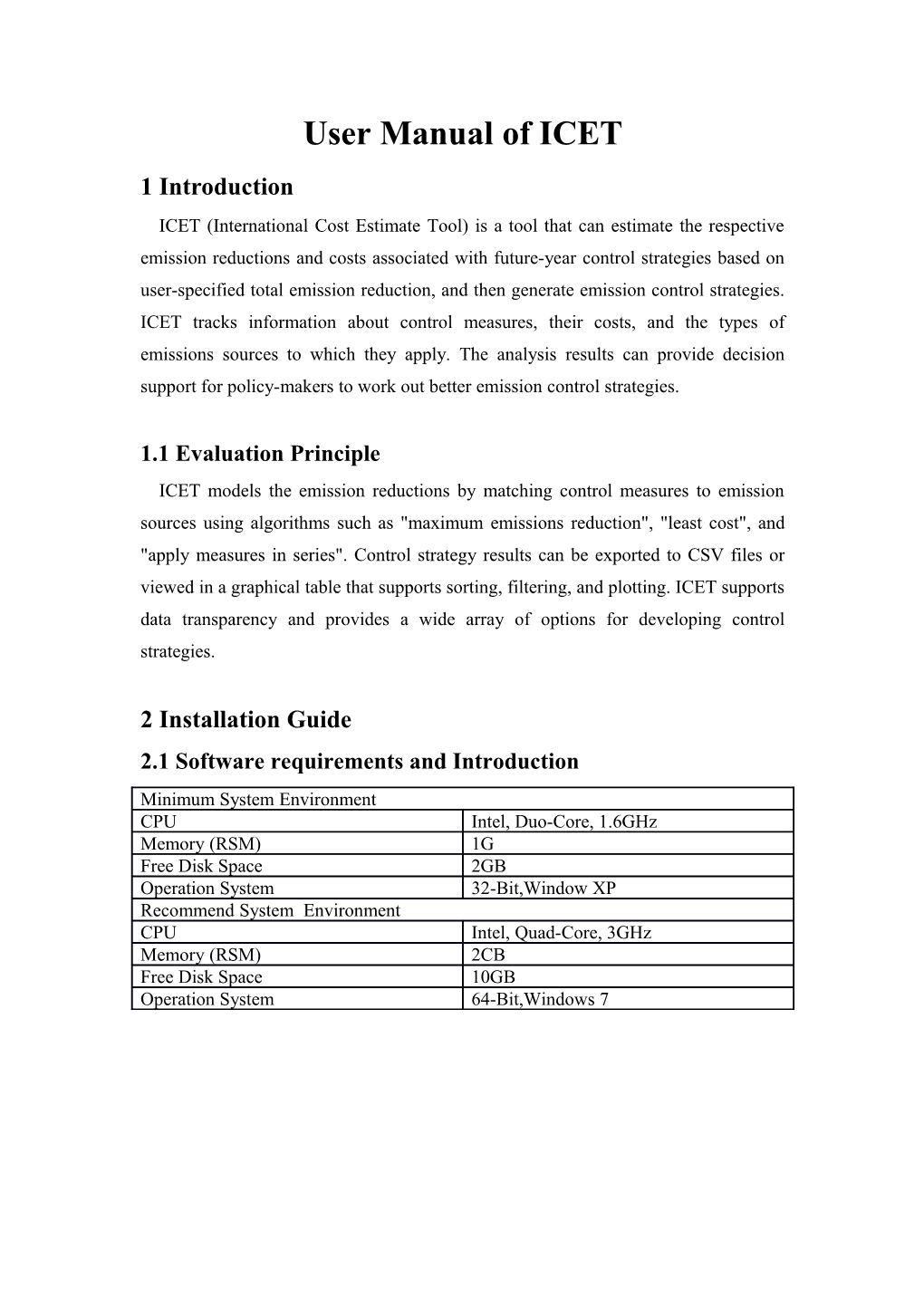 User Manual of ICET