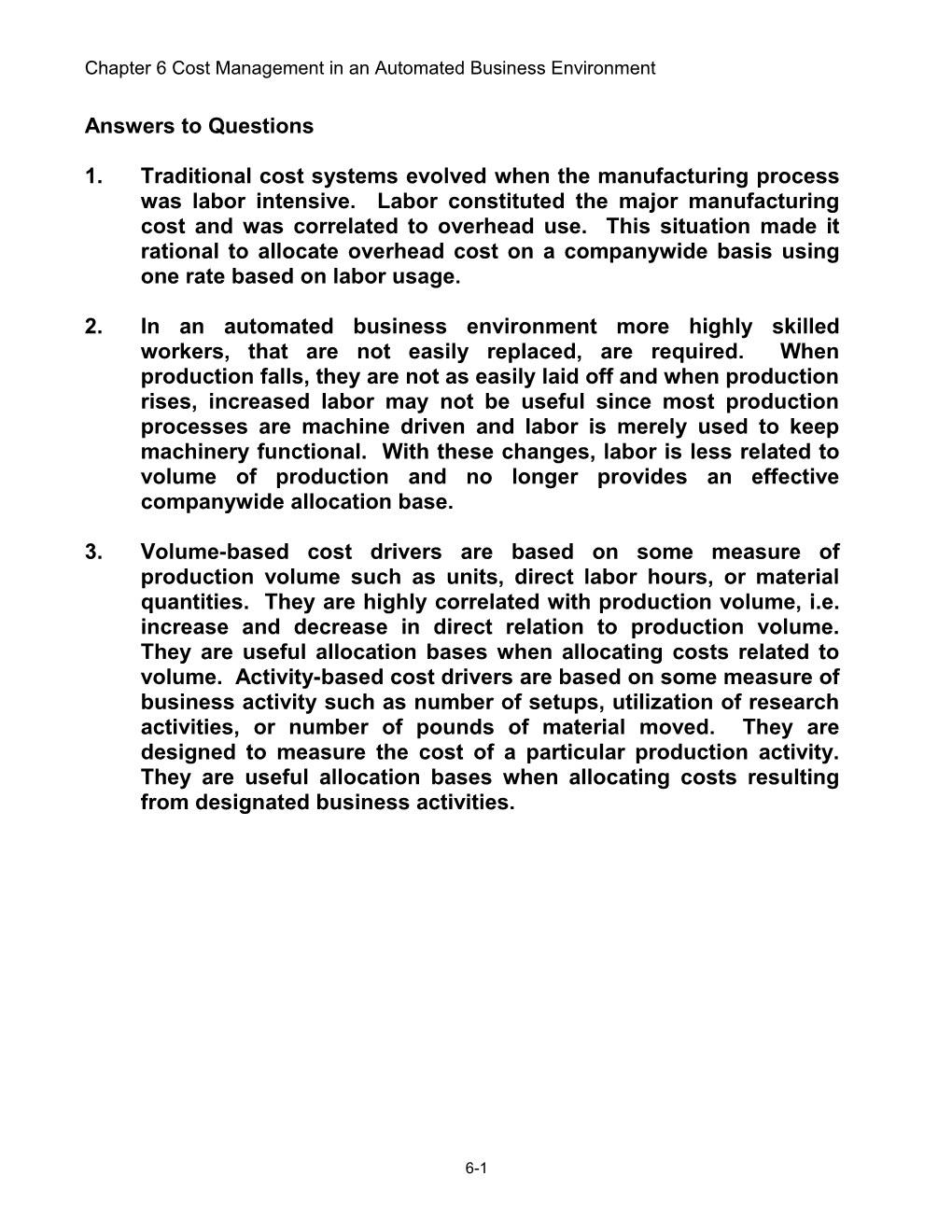 Chapter 6 Cost Management in an Automated Business Environment