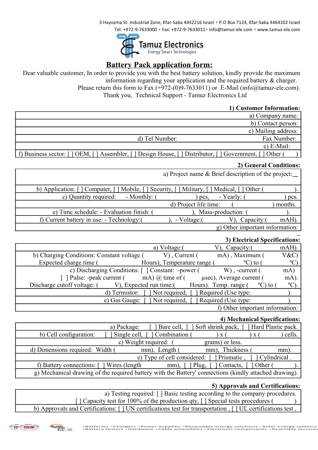 Battery Pack Application Form