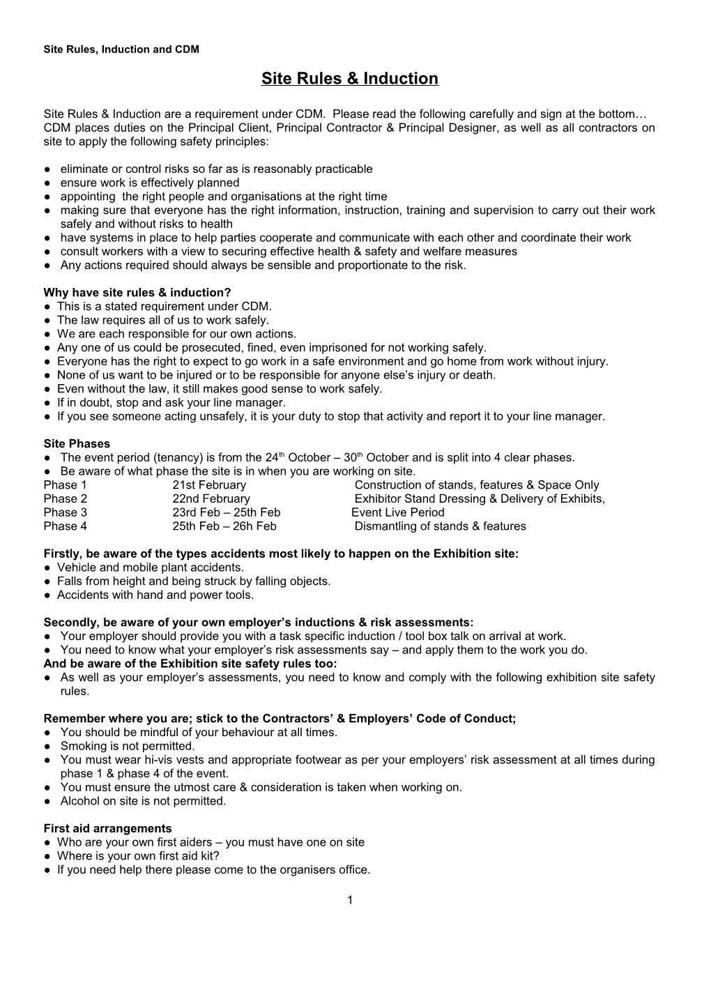 Site Rules, Induction and CDM