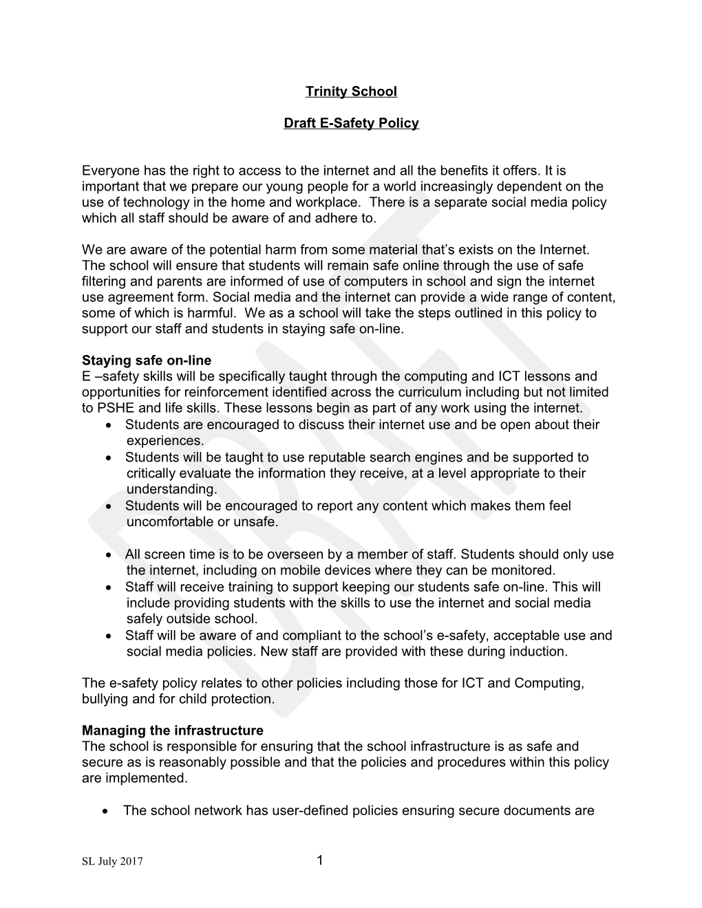 Draft E-Safety Policy