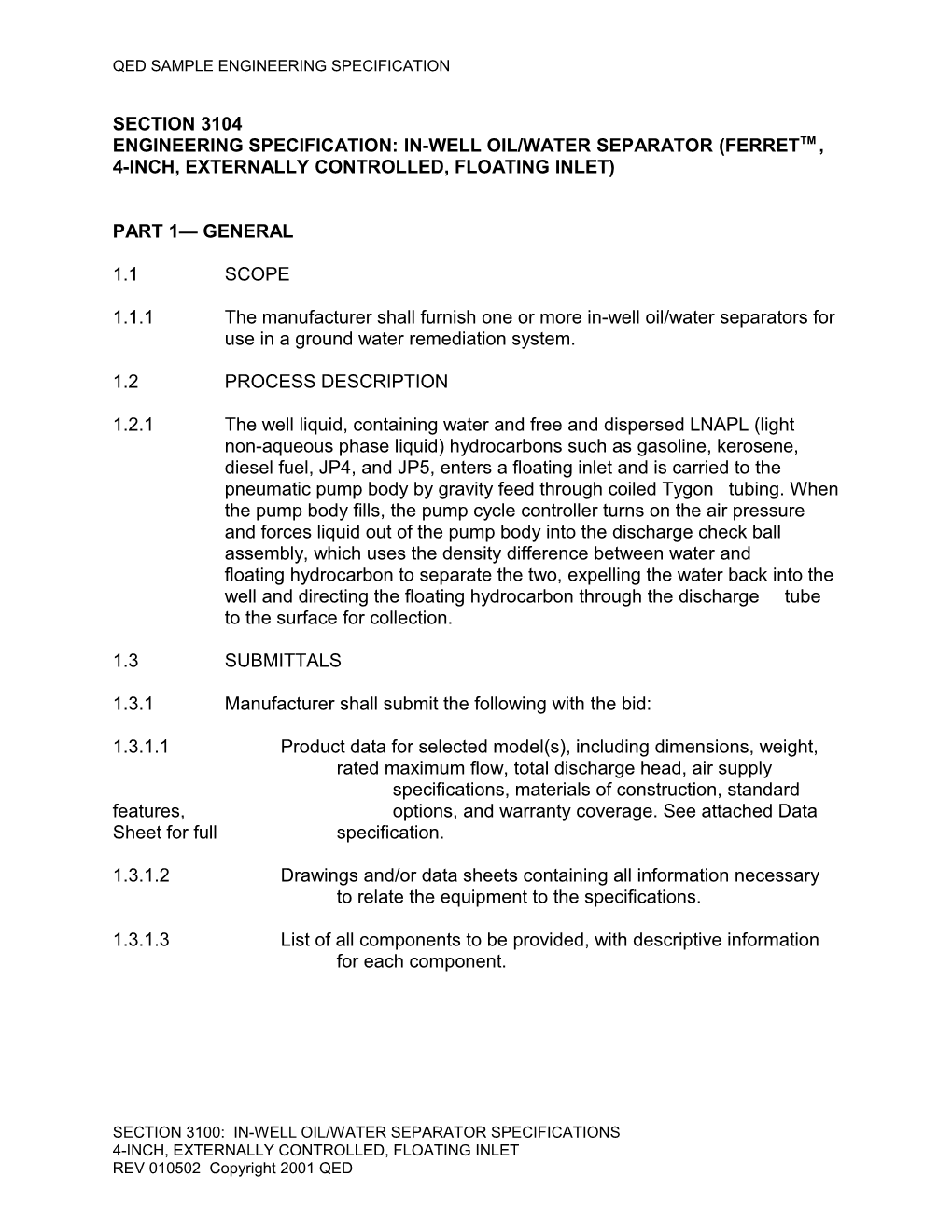 Qed Sample Engineering Specification