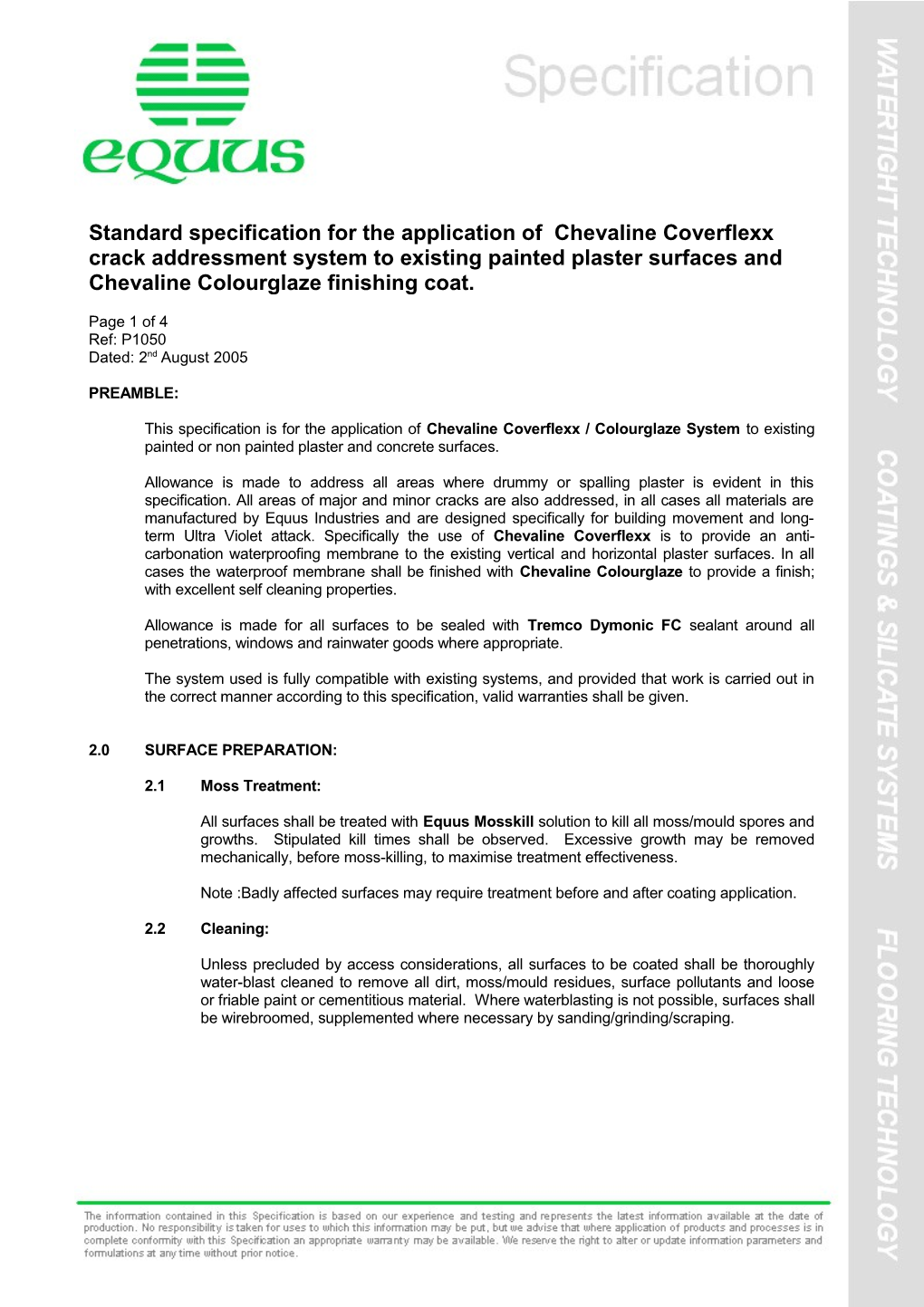 Standard Specification for the Application of Chevaline Coverflexx Crack Addressment System
