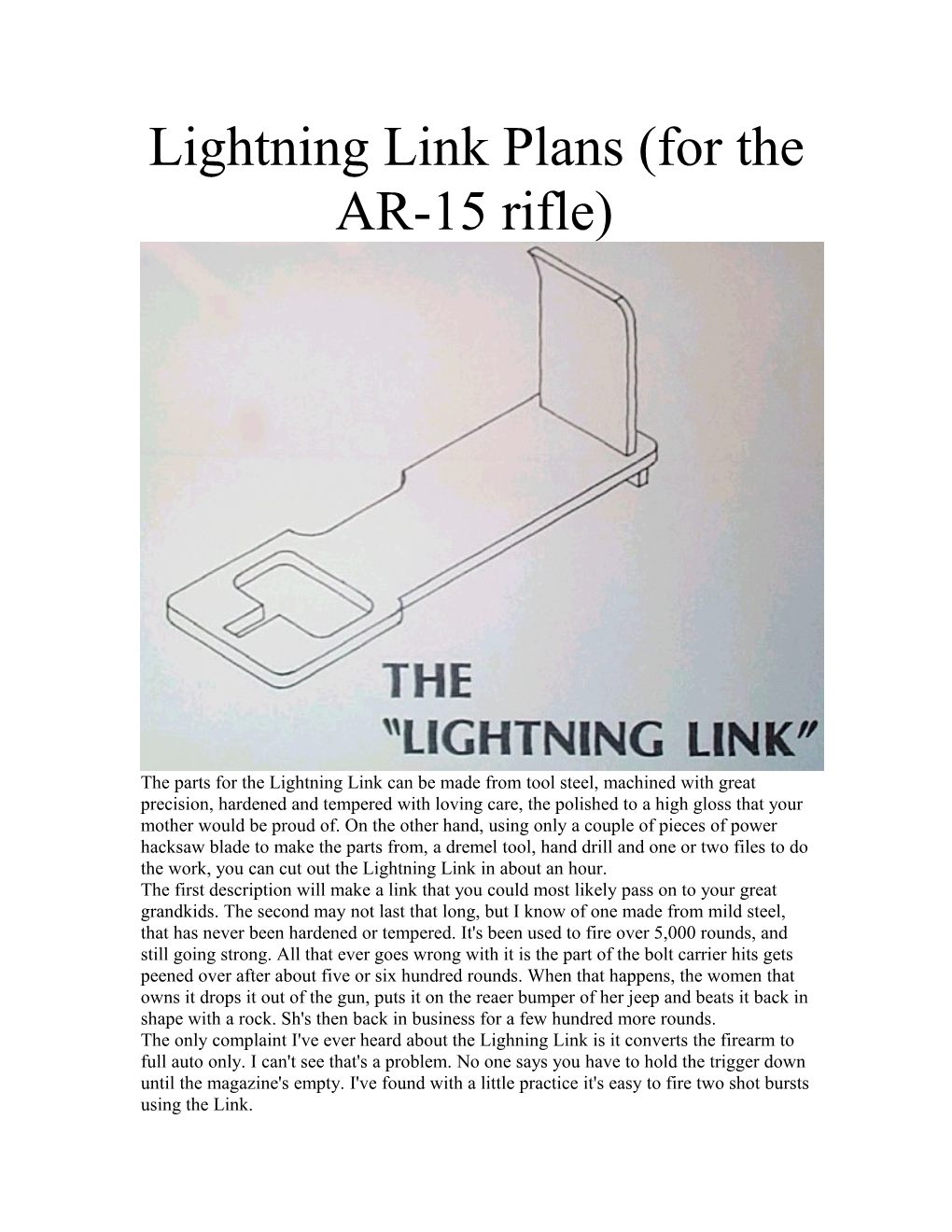 Lightning Link Plans (For the AR-15 Rifle)