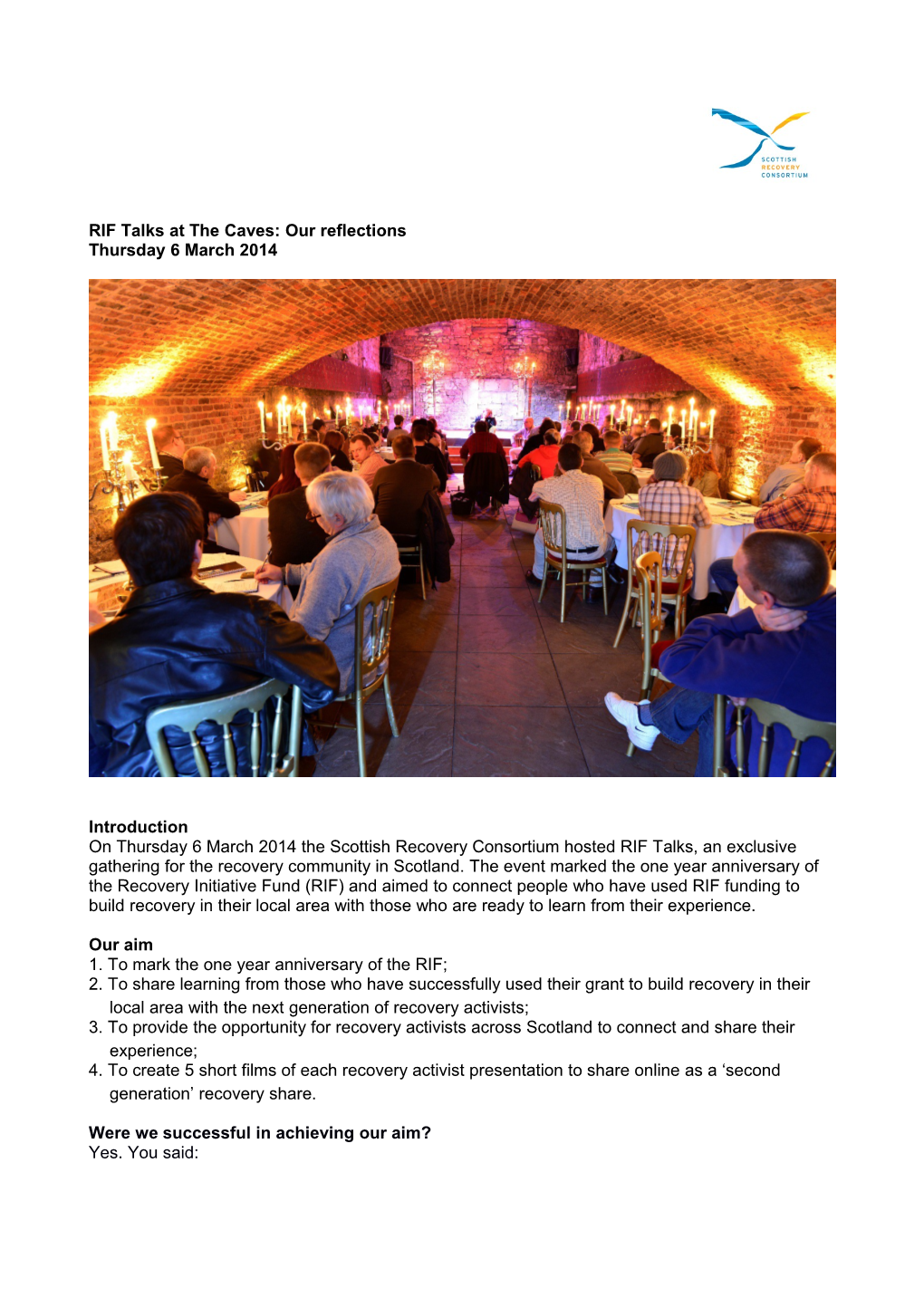 RIF Talks at the Caves: Our Reflections Thursday 6 March 2014