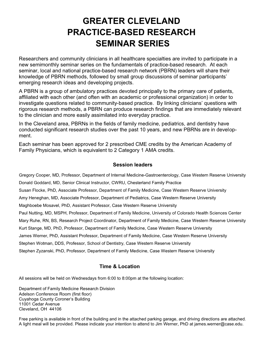 Greater Cleveland Practice-Based Research Seminar Series
