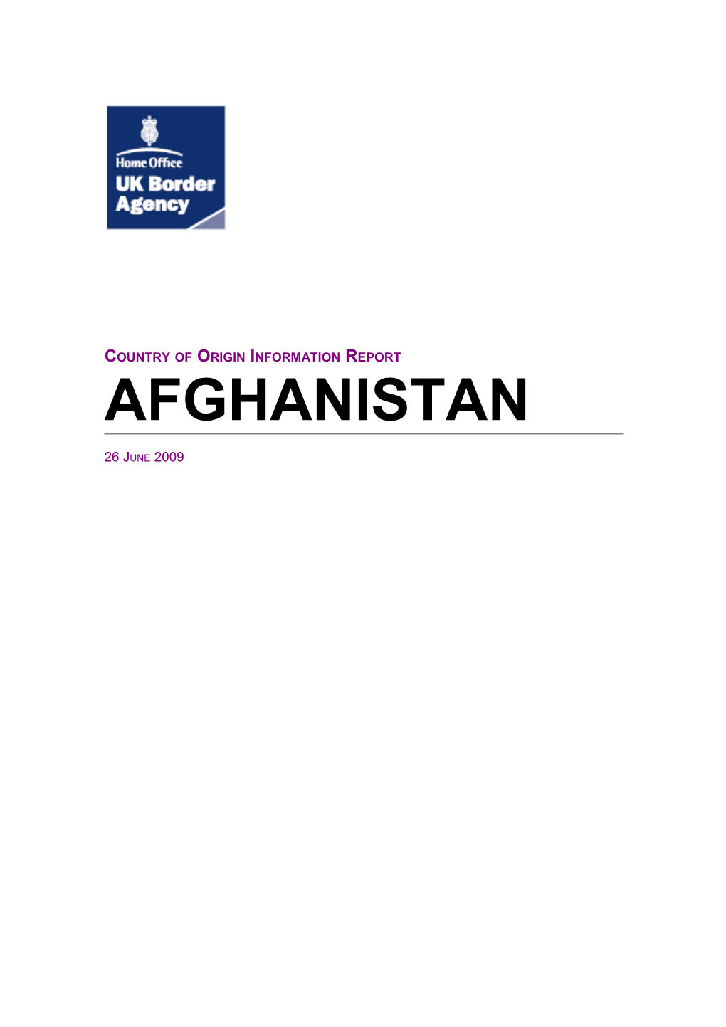 Country of Origin Information Report Afghanistan June 2009