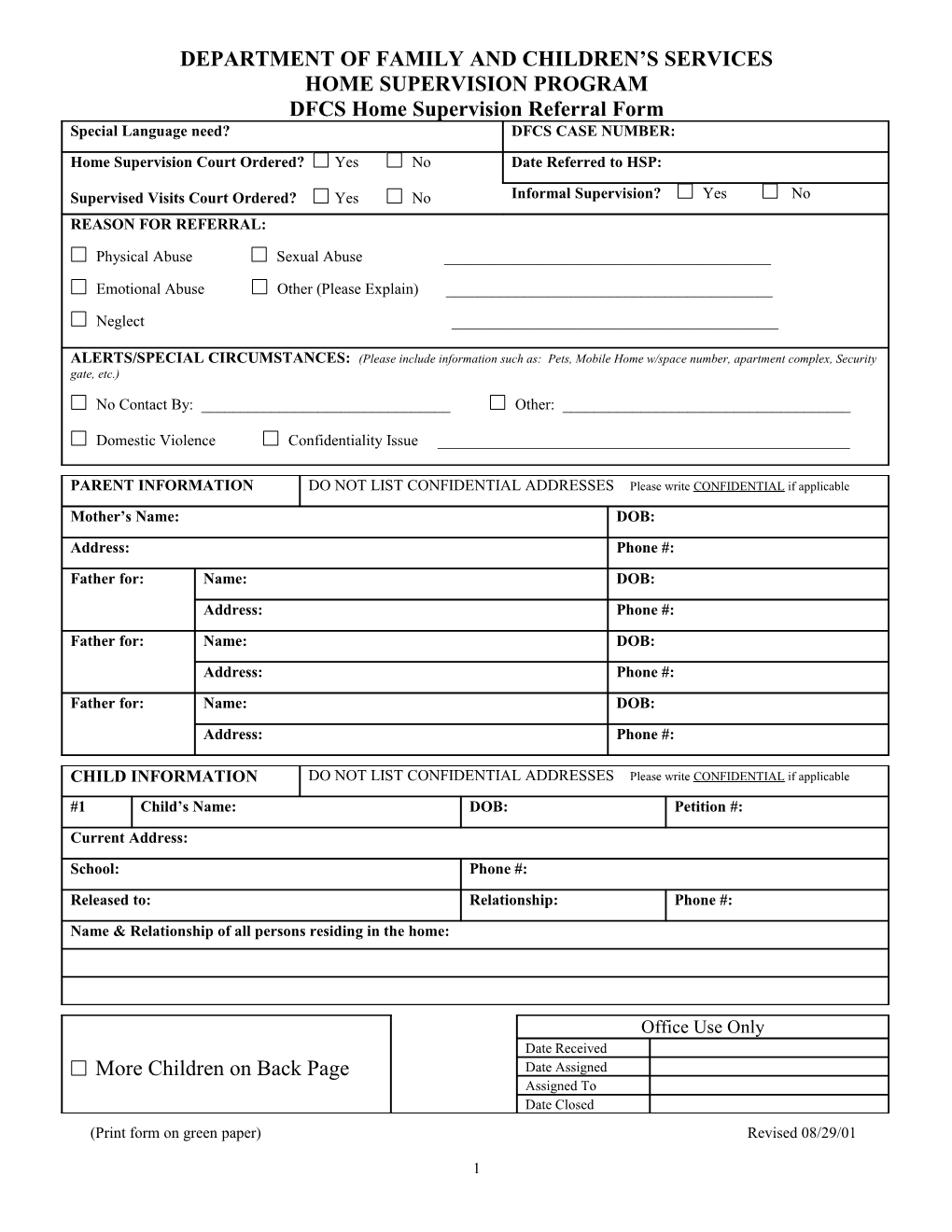 DFCS Home Supervision Referral Form