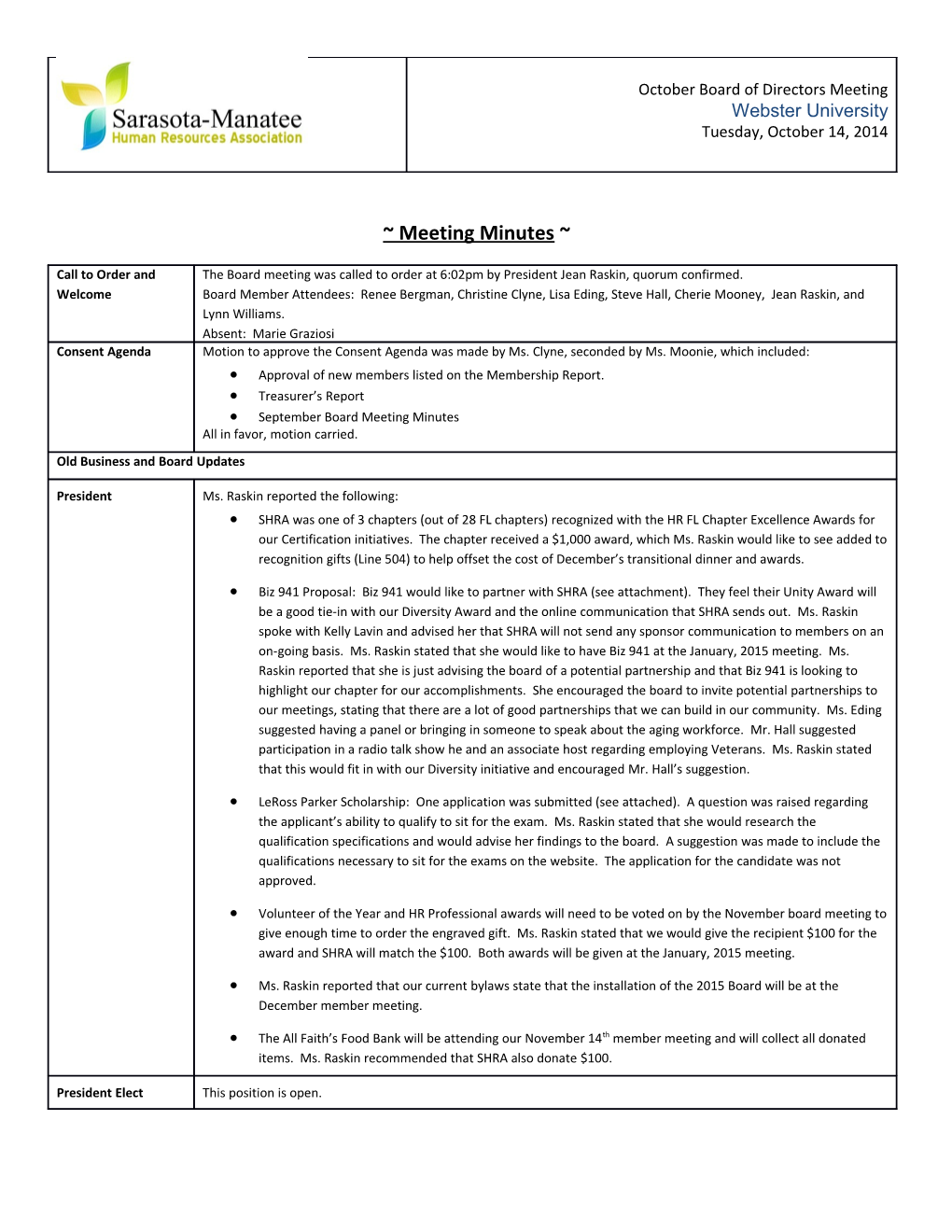 Meeting Minutes s16