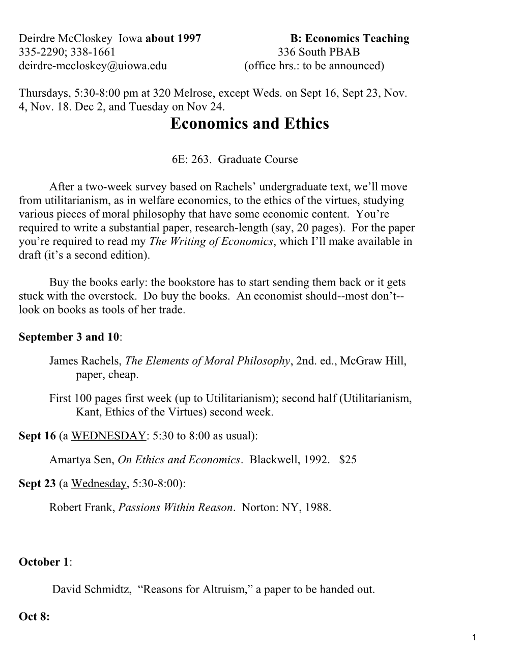 Deirdre Mccloskey Iowa About 1997 B: Economics Teaching
