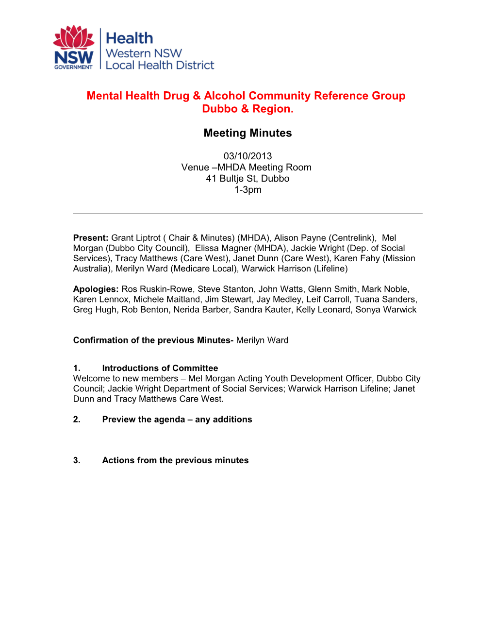 Mental Health Drug & Alcohol Community Reference Group