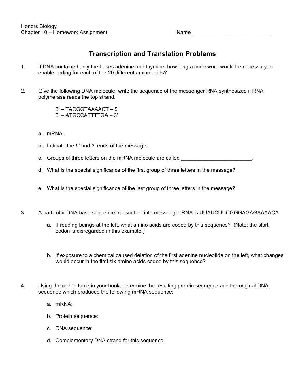 Chapter 10 Homework Assignment Name ______