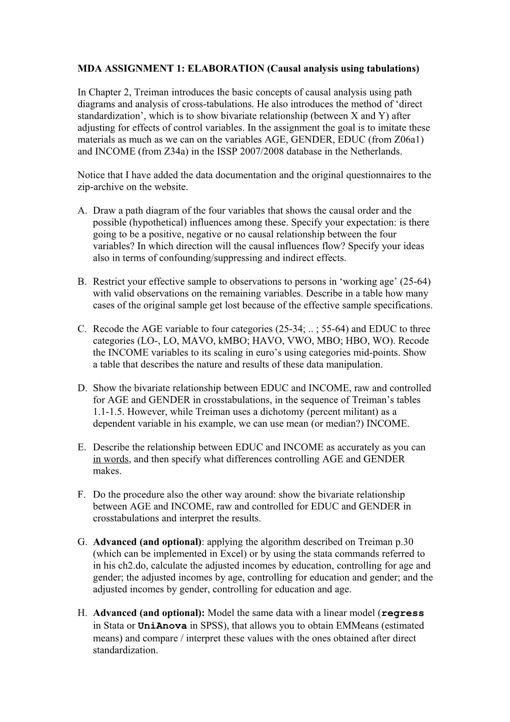 MDA ASSIGNMENT 1: ELABORATION (Causal Analysis Using Tabulations)