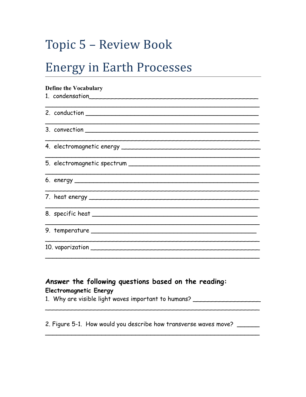 Topic 5 Energy in Earth Processes