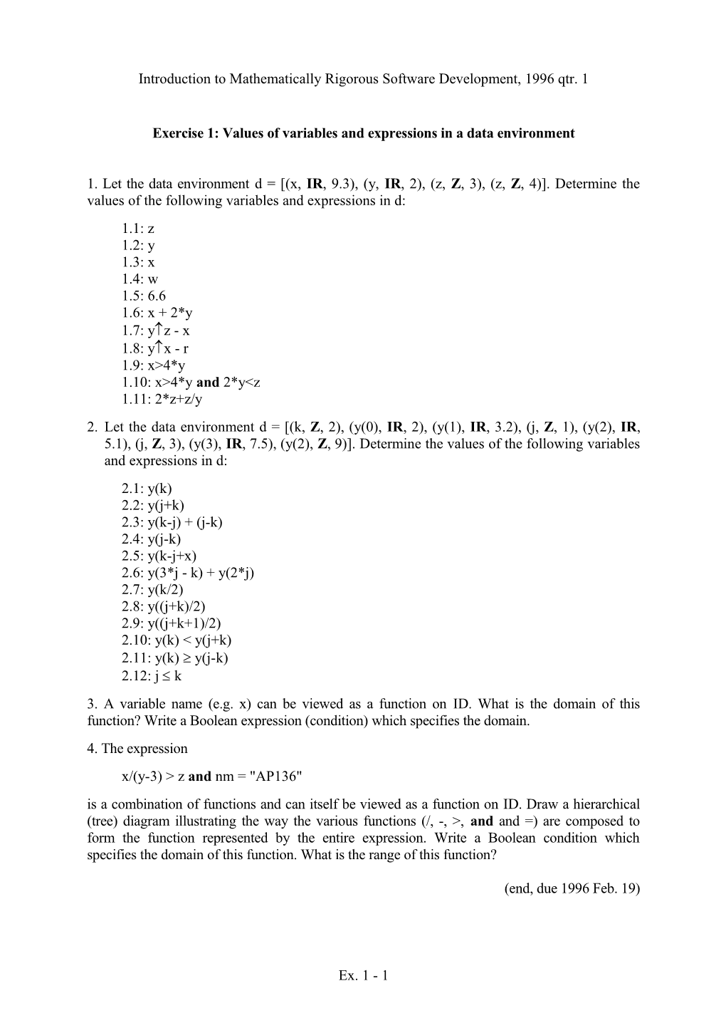 Introduction to Mathematically Rigorous Software Development - Ex