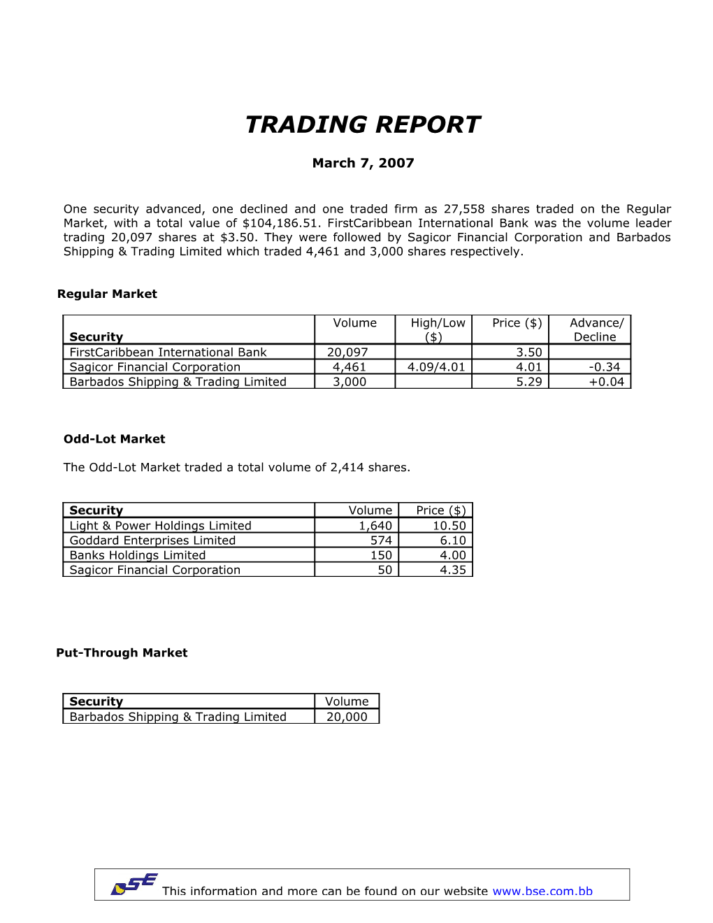 The Odd-Lot Market Traded a Total Volume of 2,414 Shares