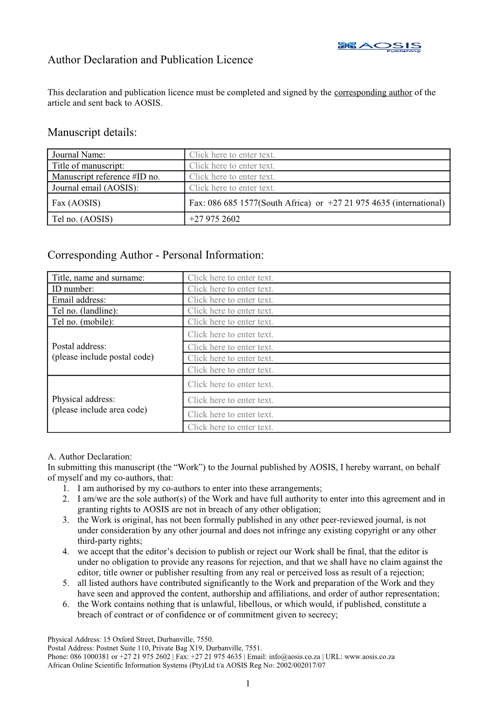 Author Declaration Andpublication Licence