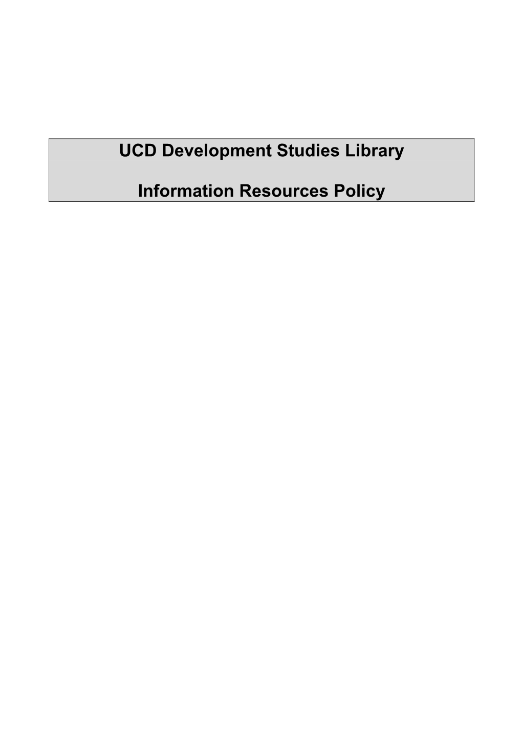 UCD Development Studies Library