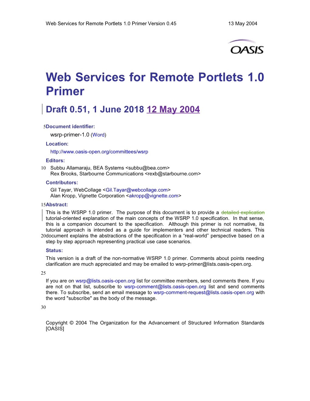 Web Services for Remote Portlets 1.0 Primer