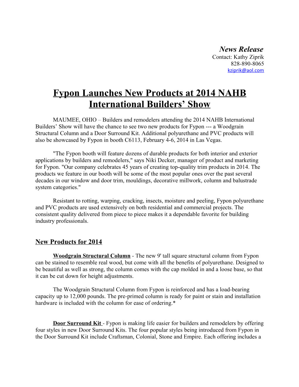 Fypon Launches New Products at 2014 NAHB International Builders Show