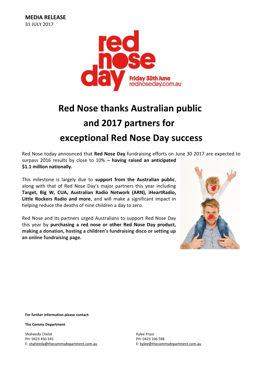 Red Nose Thanks Australian Public