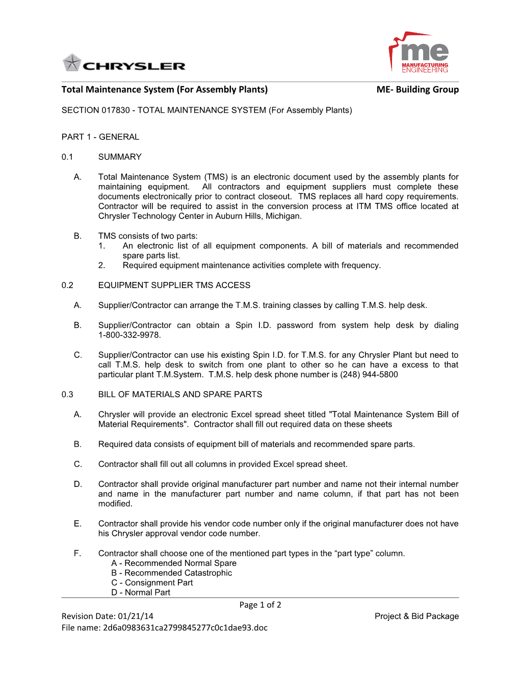 Total Maintenance System (For Assembly Plants)ME- Building Group