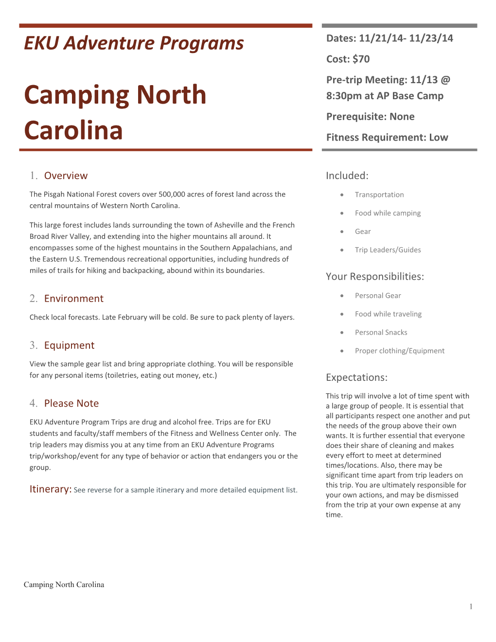 Camping North Carolina