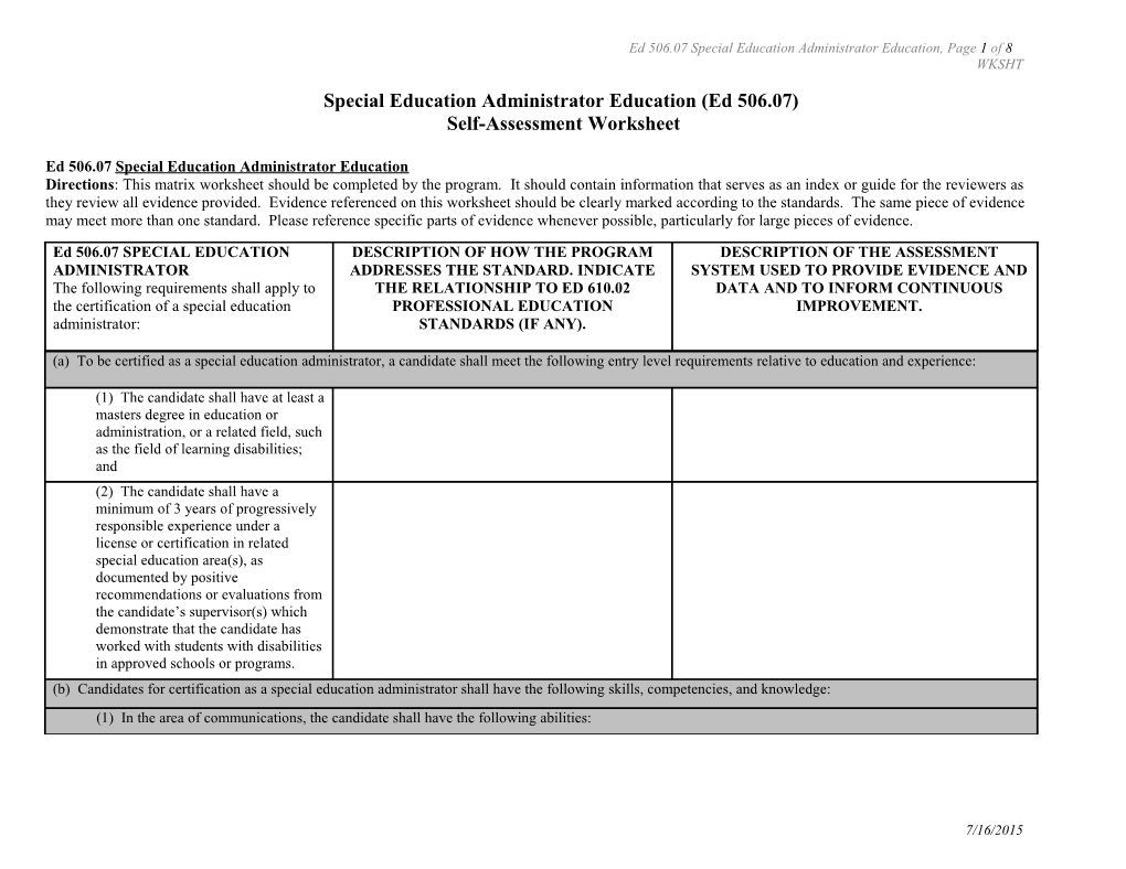 Special Education Administrator Education (Ed 506.07)