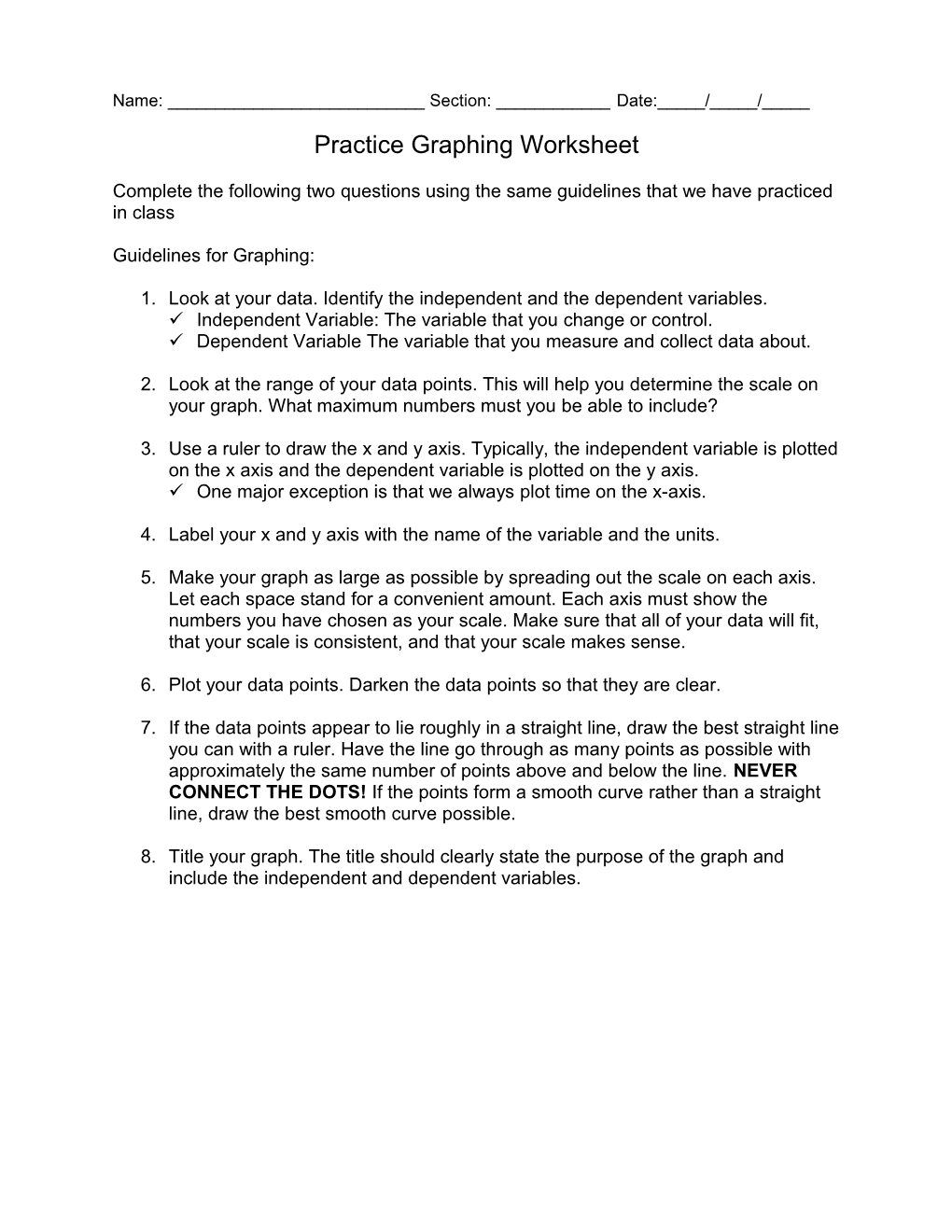 Practice Graphing Worksheet
