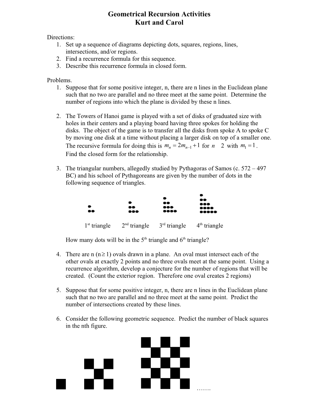 Geometrical Recursion Activities