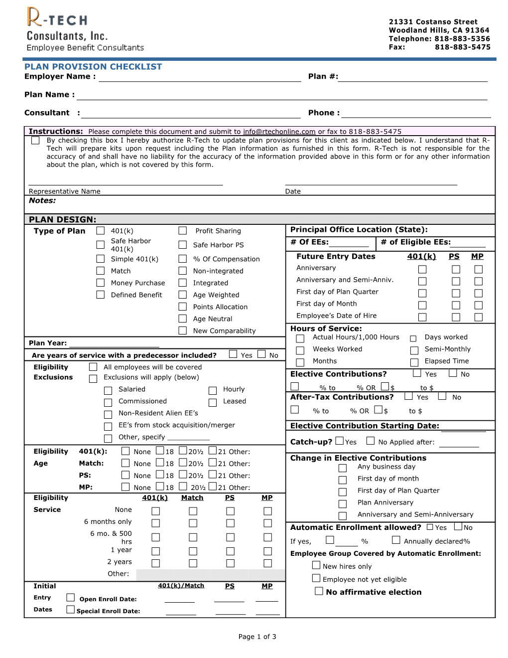 Plan Provision Checklist