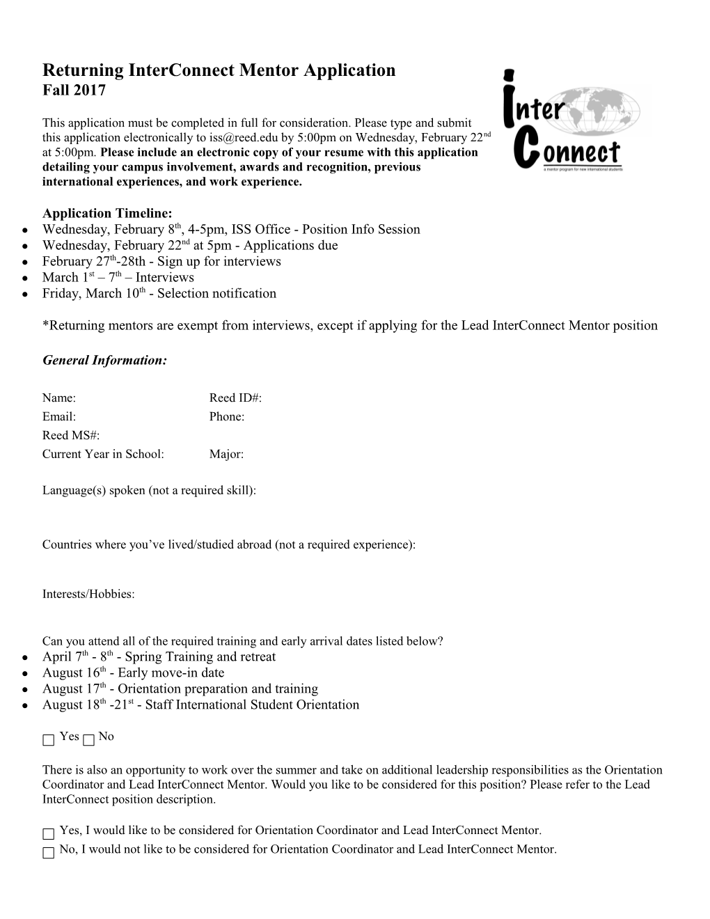 Interconnect Mentor Application 2015