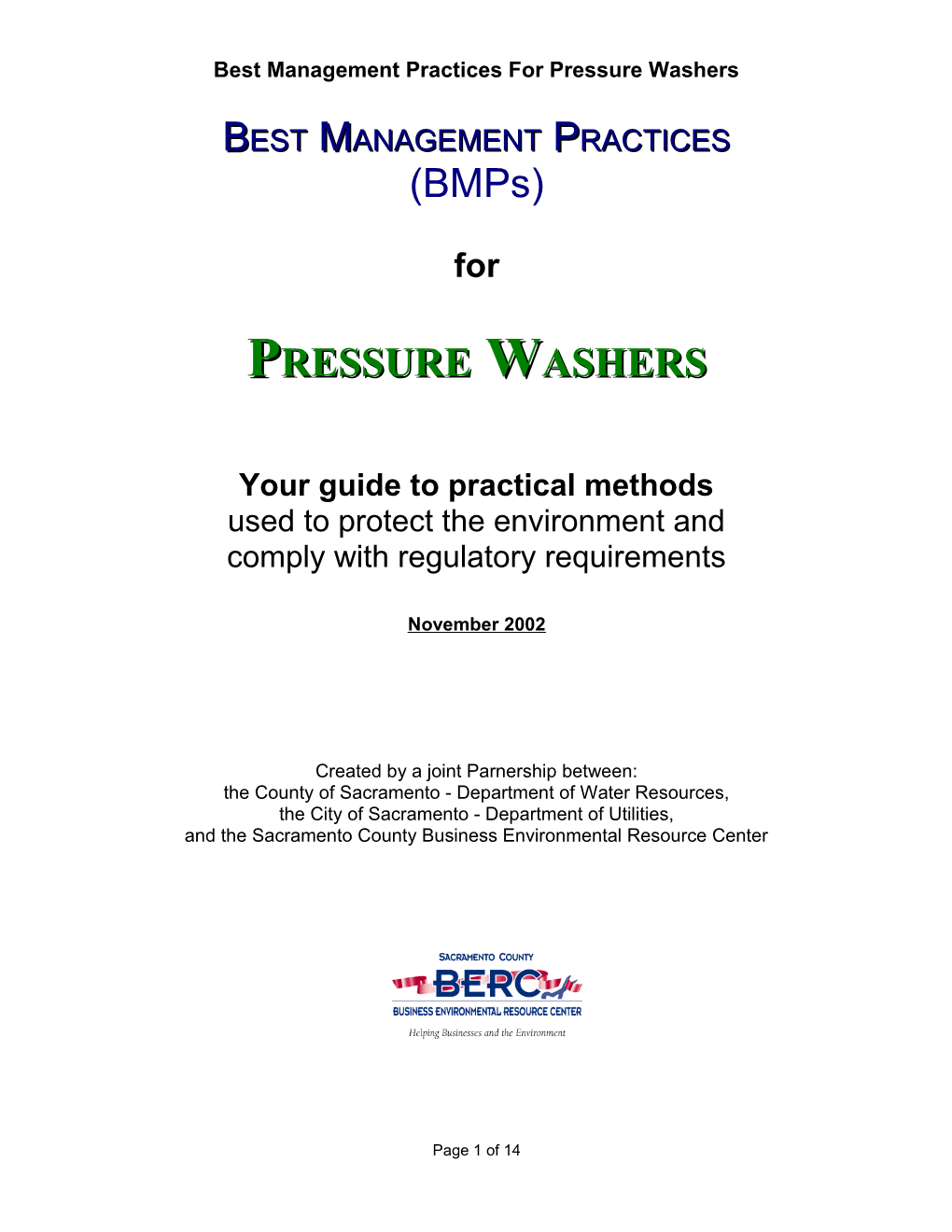 Best Management Practices for Pressure Washers