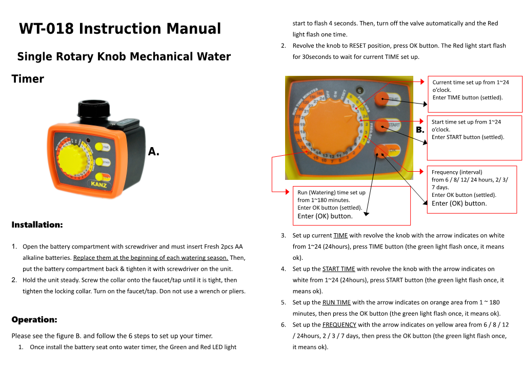 Single Rotary Knob Mechanicalwater Timer