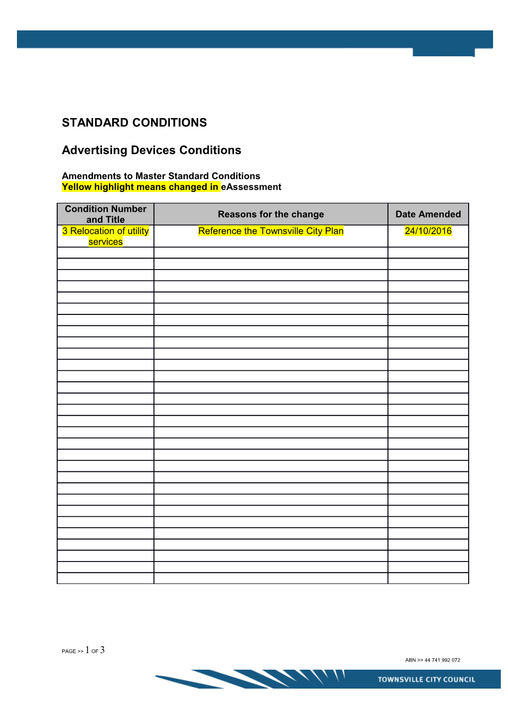 Amendments to Master Standard Conditions