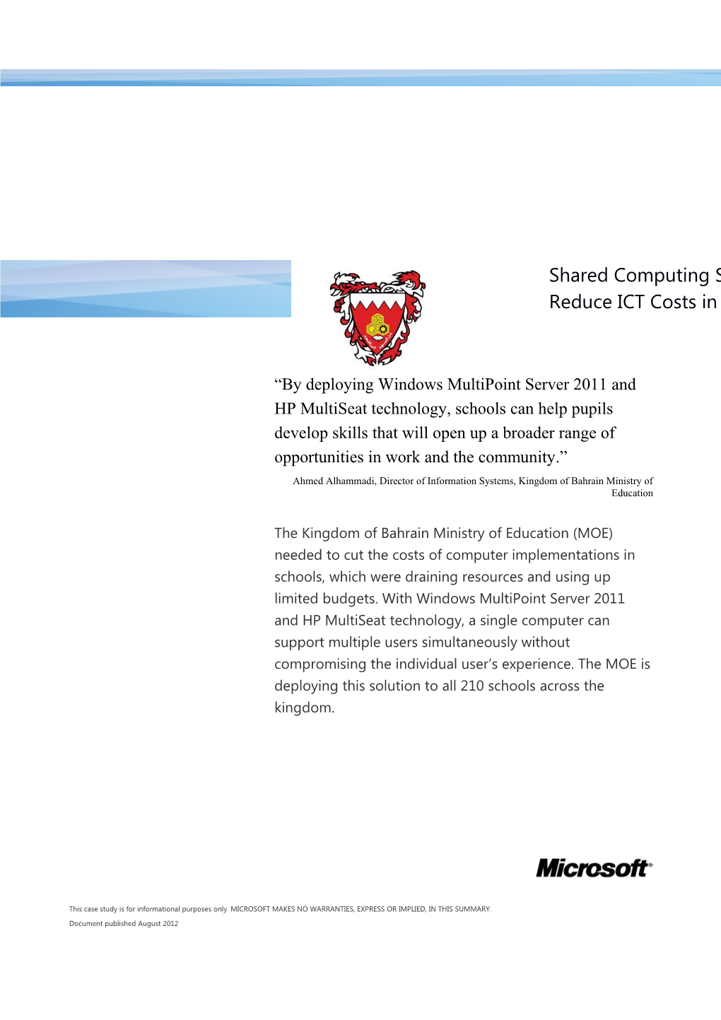 Writeimage CSB Shared Computing Solution Set to Significantly Reduce ICT Costs in Bahrain