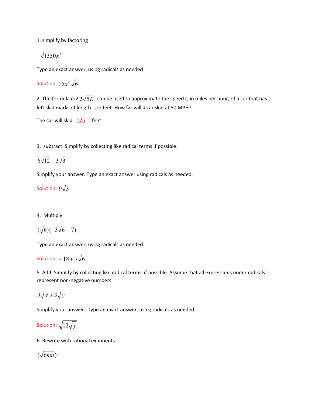 Type an Exact Answer, Using Radicals As Needed