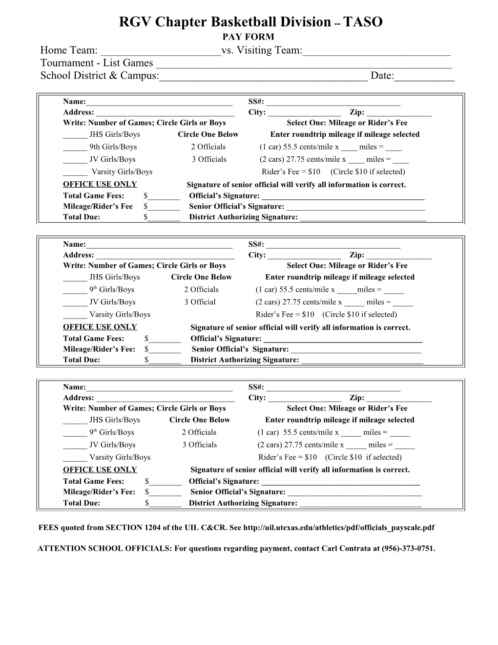 RGV Chapter Basketball Division TASO