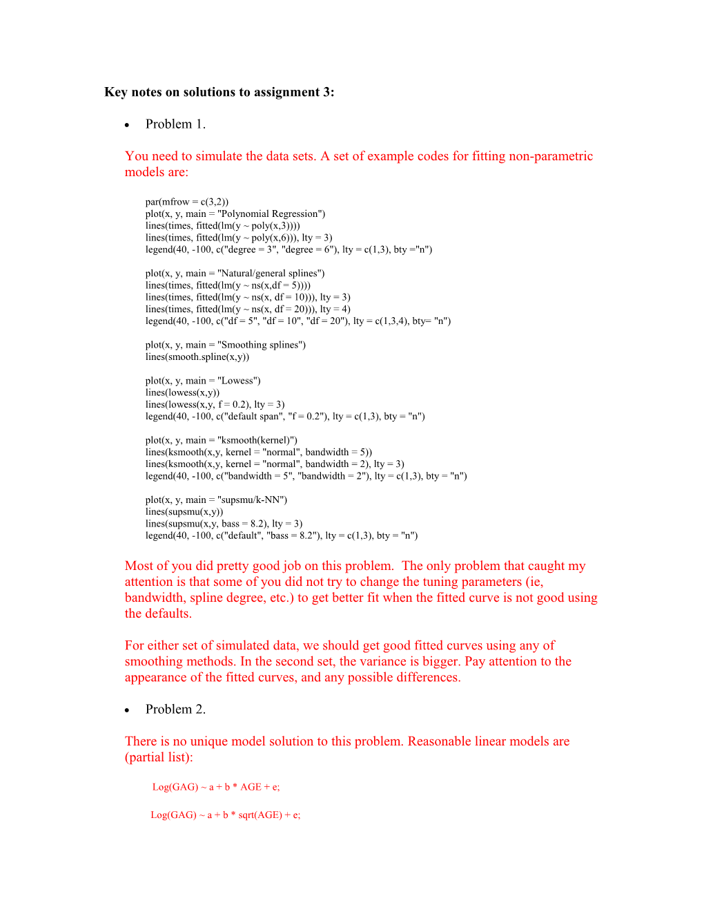 Key Notes on Solutions to Assignment 3