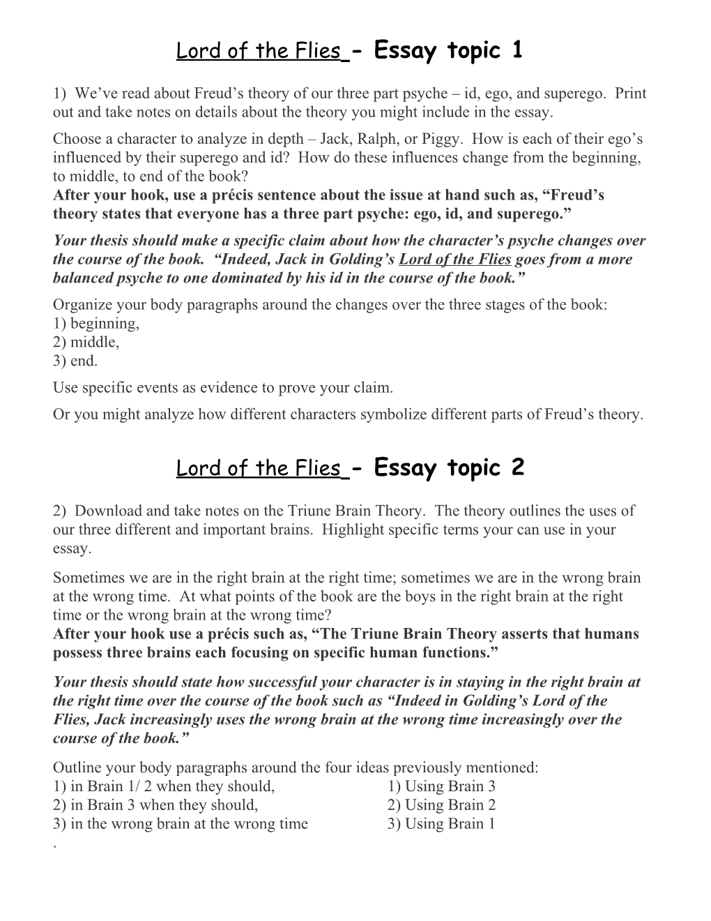 Lord of the Flies - Essay Topics
