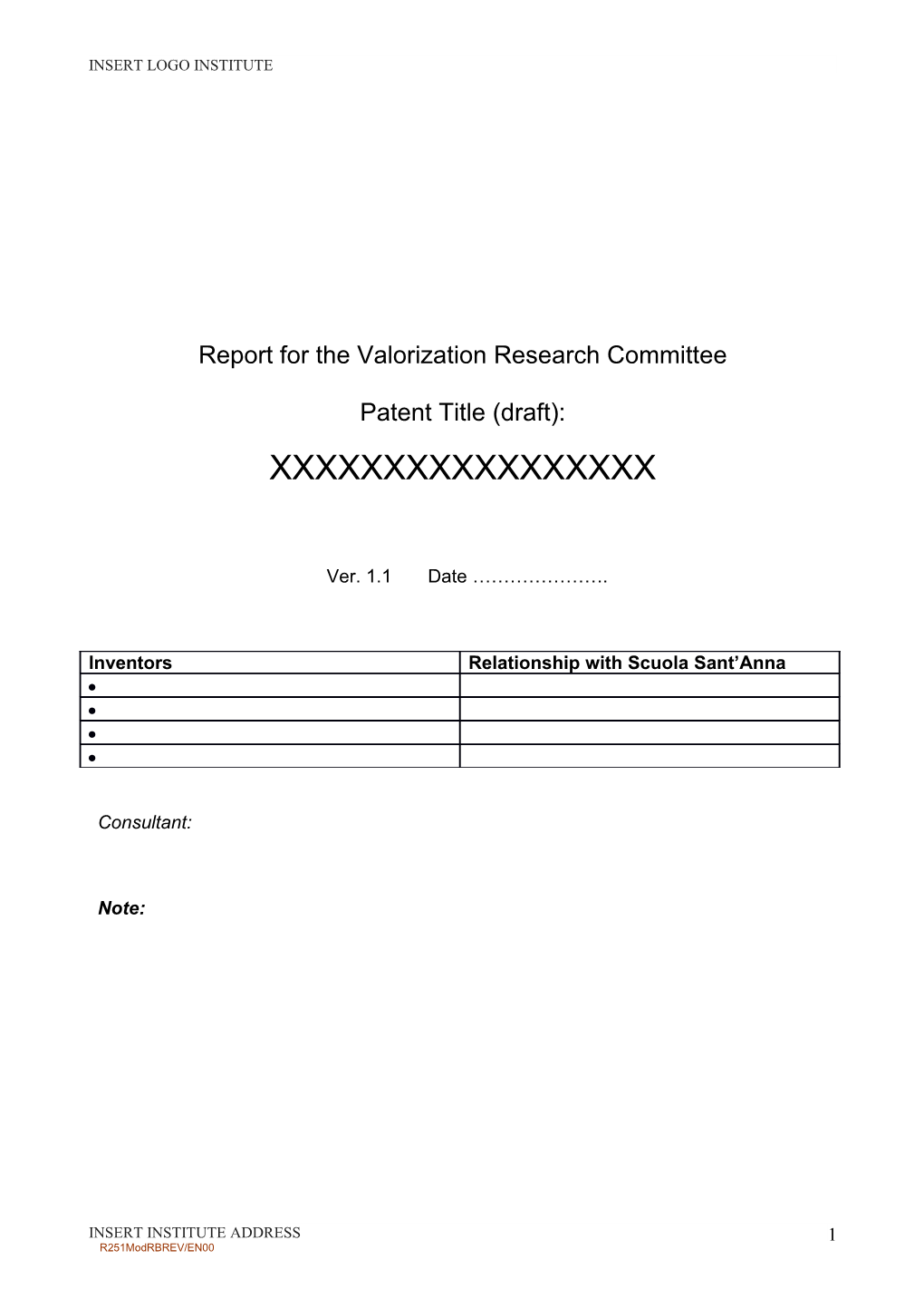 Relazione Per Il Comitato Valorizzazione Ricerche
