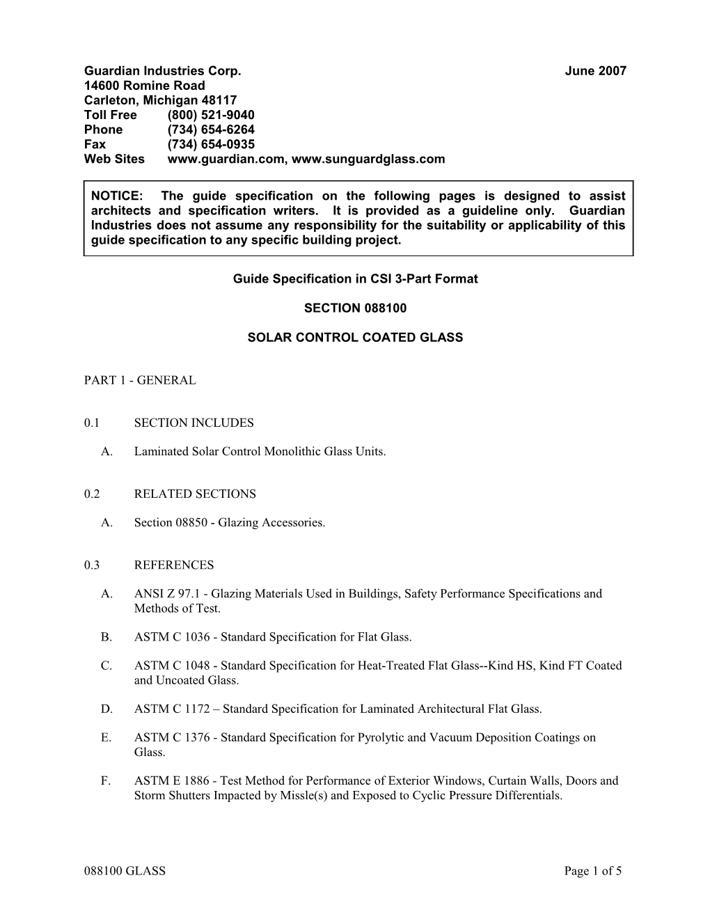 Guide Specification in CSI 3-Part Format