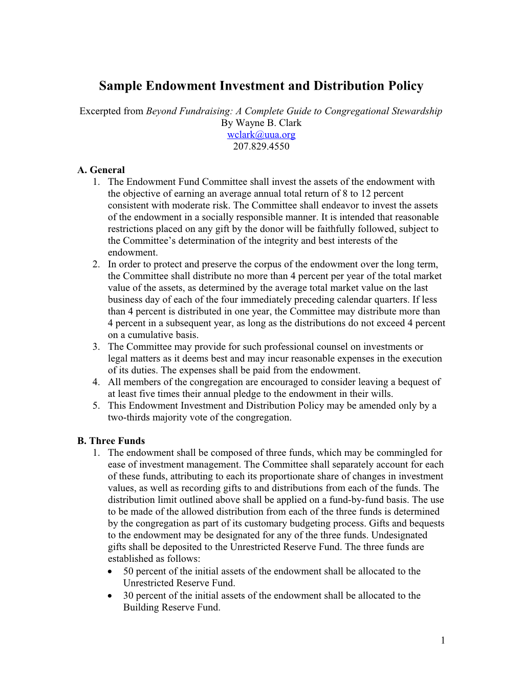 Sample Endowment Investment and Distribution Policy