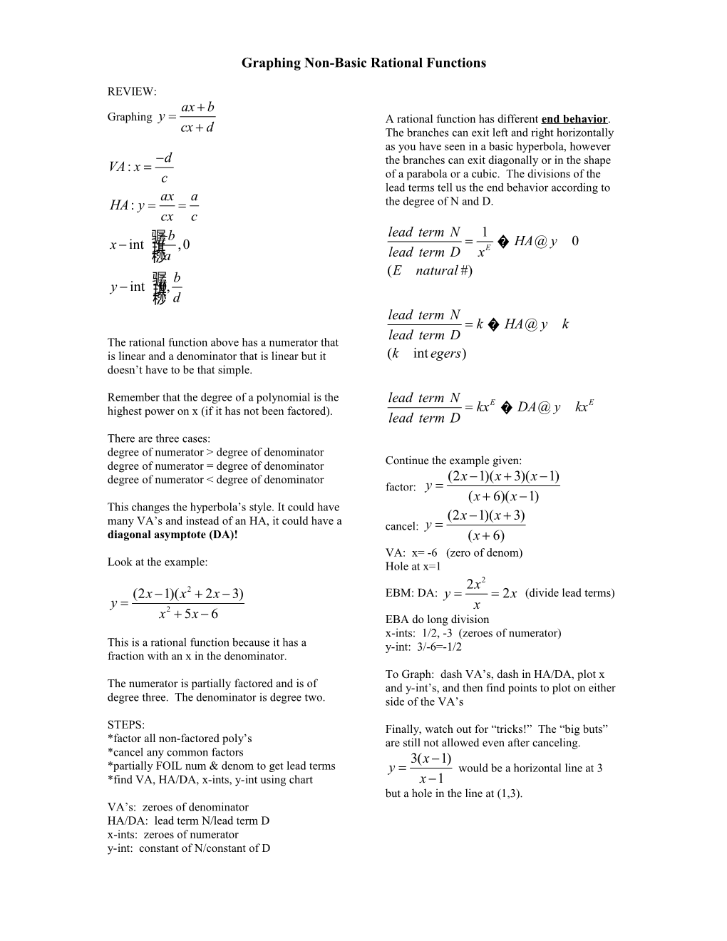 Graphing Non-Basic Rational Functions