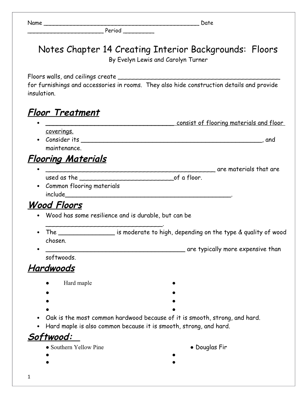 Notes Chapter 14 Creating Interior Backgrounds: Floors