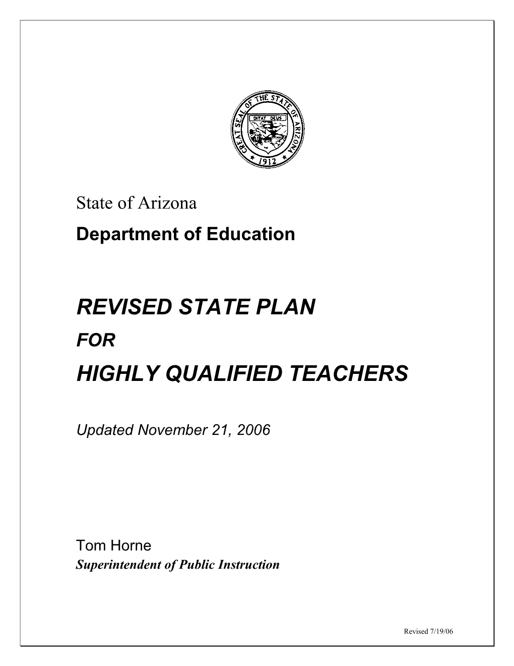 Arizona - Revised Highly Qualified Teachers State Plan (MS Word)