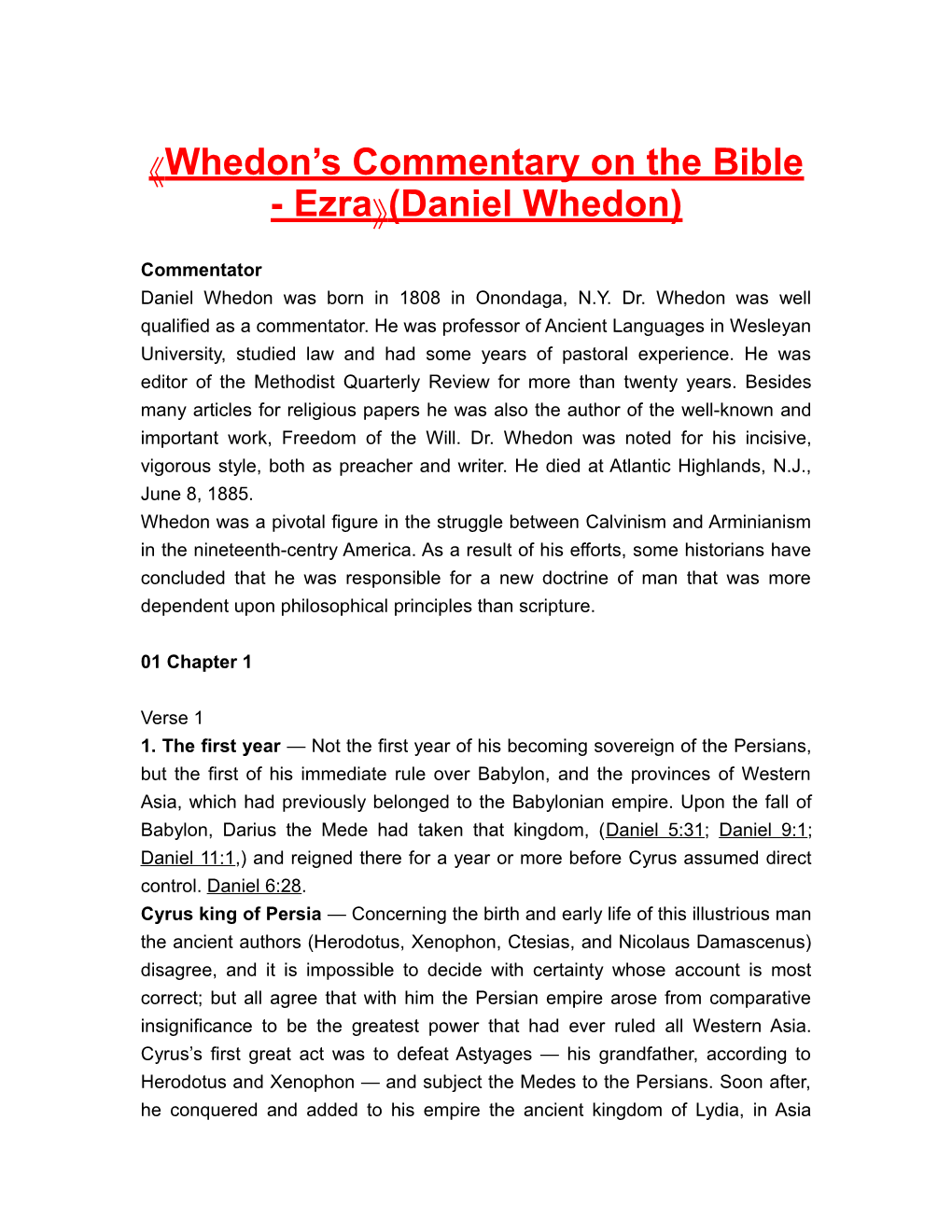 Whedon S Commentary on the Bible - Ezra (Daniel Whedon)