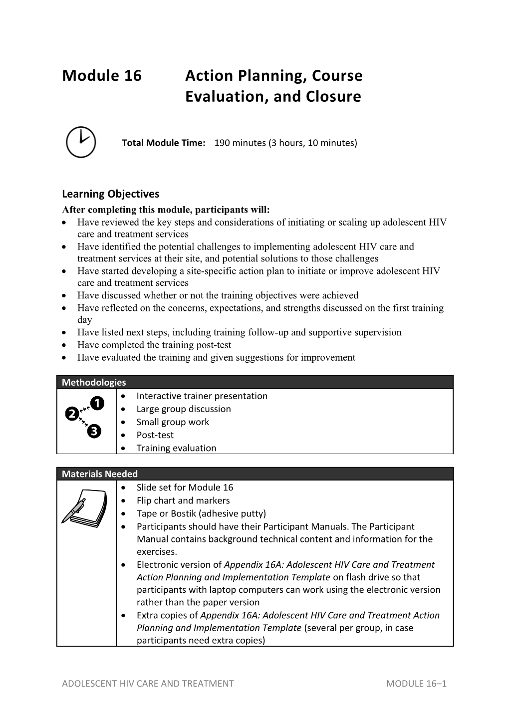 Module 16 Action Planning, Course Evaluation, and Closure