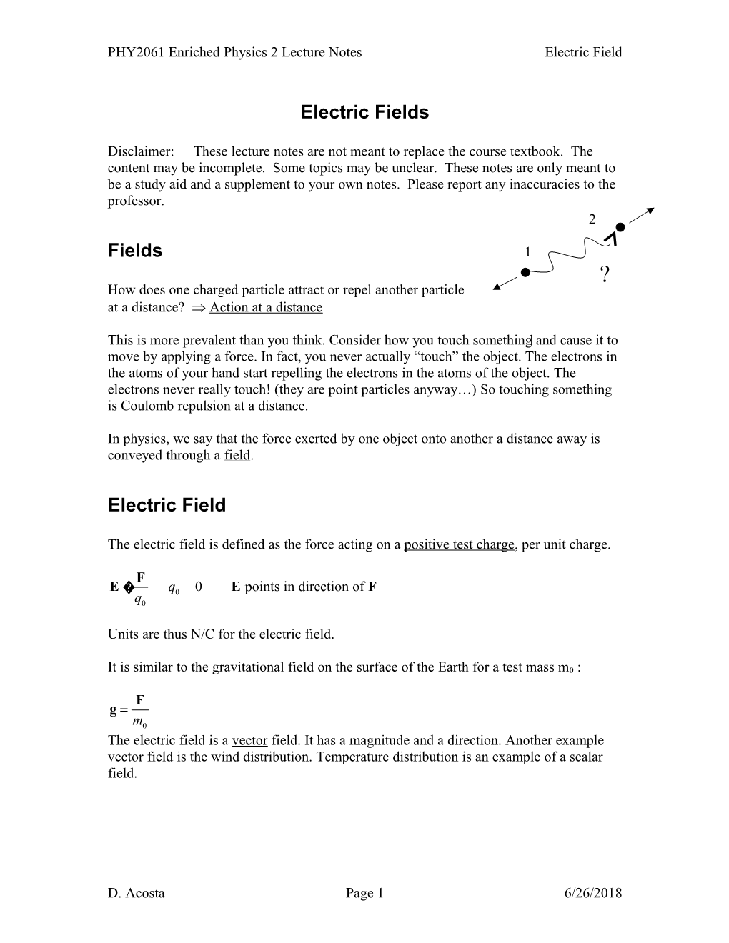 PHY2061 Enriched Physics 2 Lecture Notes Electric Field