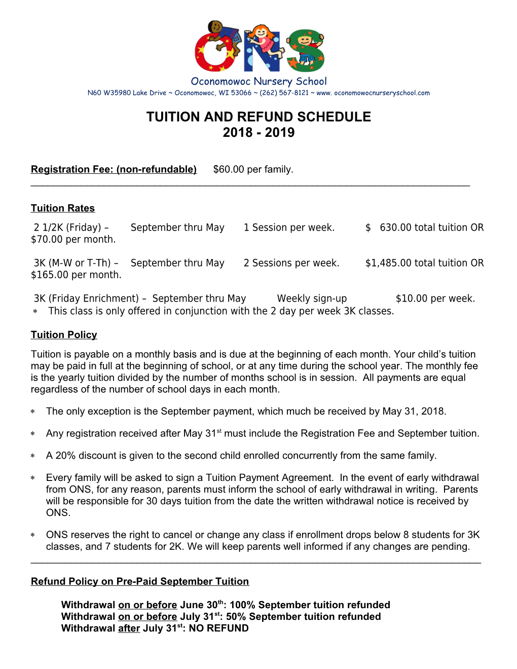 Tuition and Refund Schedule